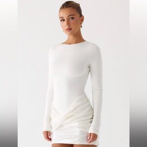 peppermayo white long sleeve sequin mini dress